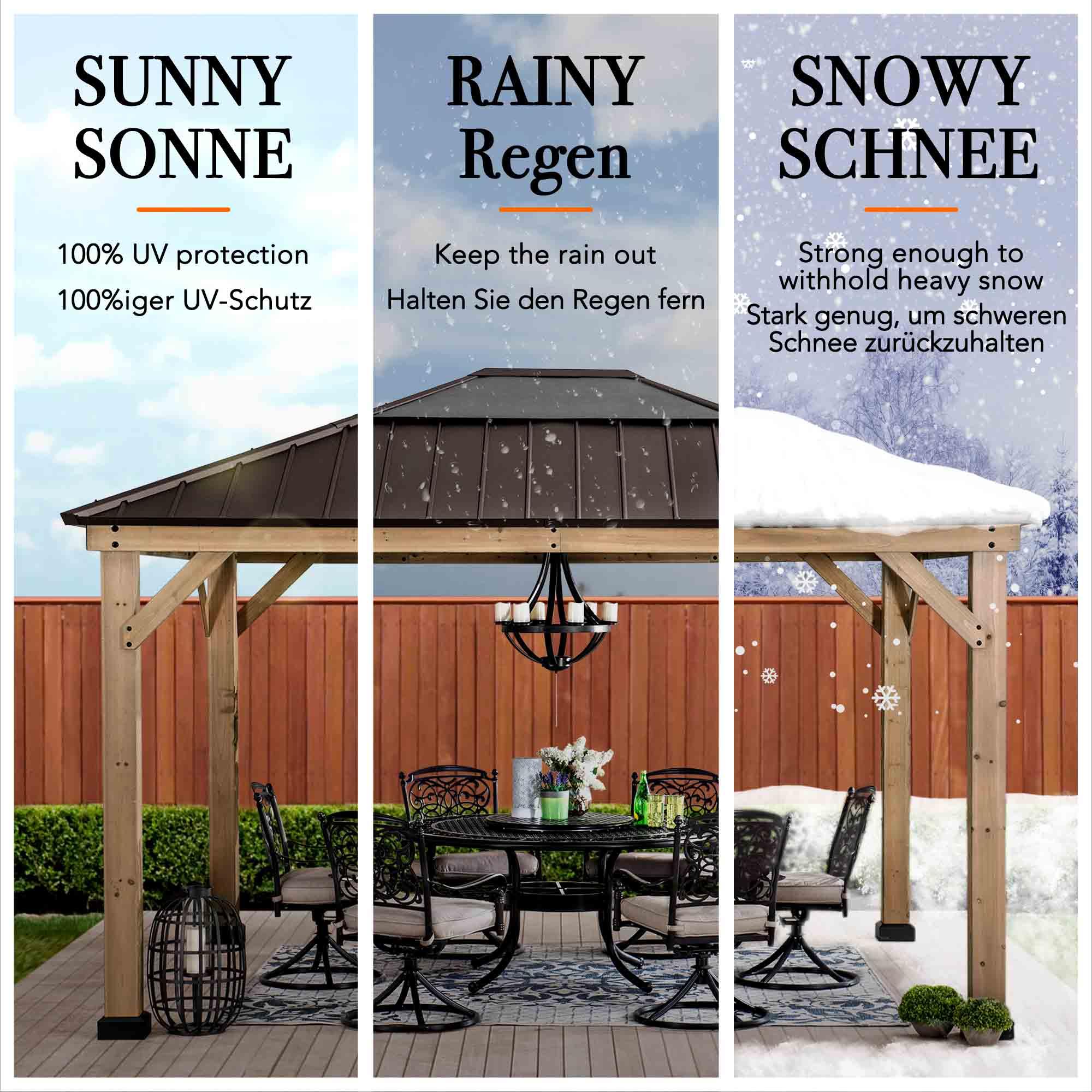 BRURI Cedar Wood Gazebo - 336cm x 394cm - Brown - Image 11