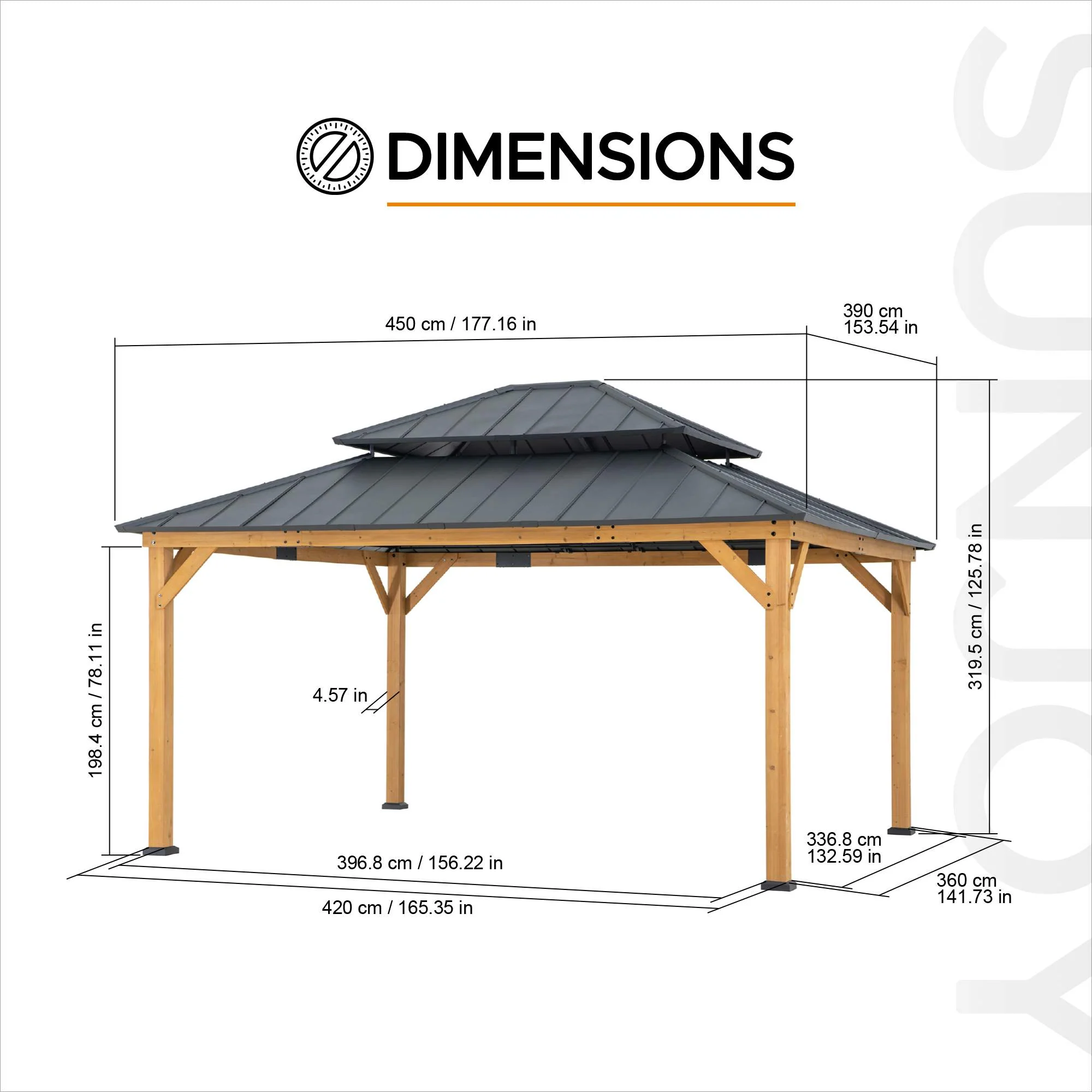Cedar Wood Gazebo RIMO - 390cm x 450cm - Image 3