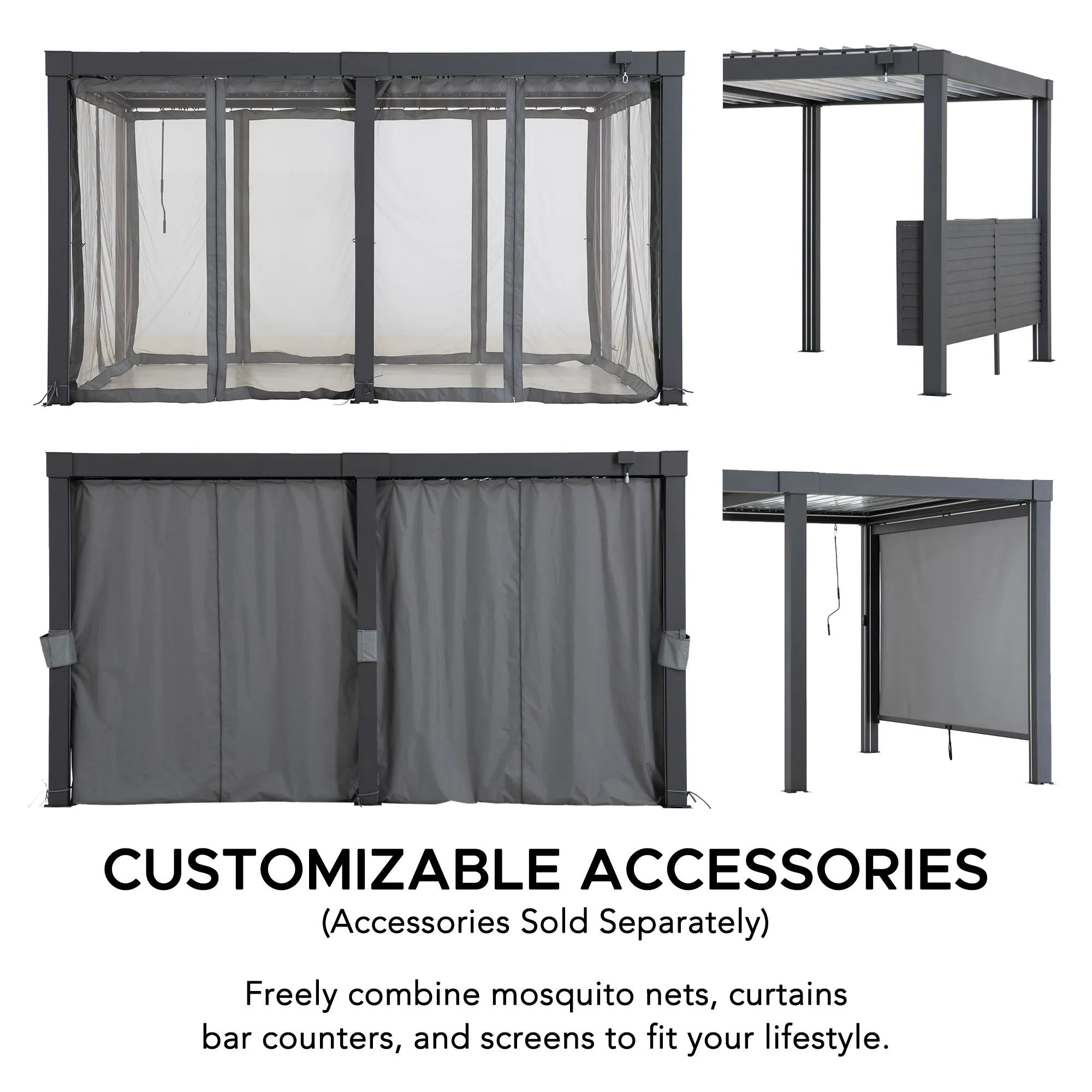MATTERHORN Modular Multi Lamel Pergola with LED - 306cm x 406cm, Aluminum - Image 4