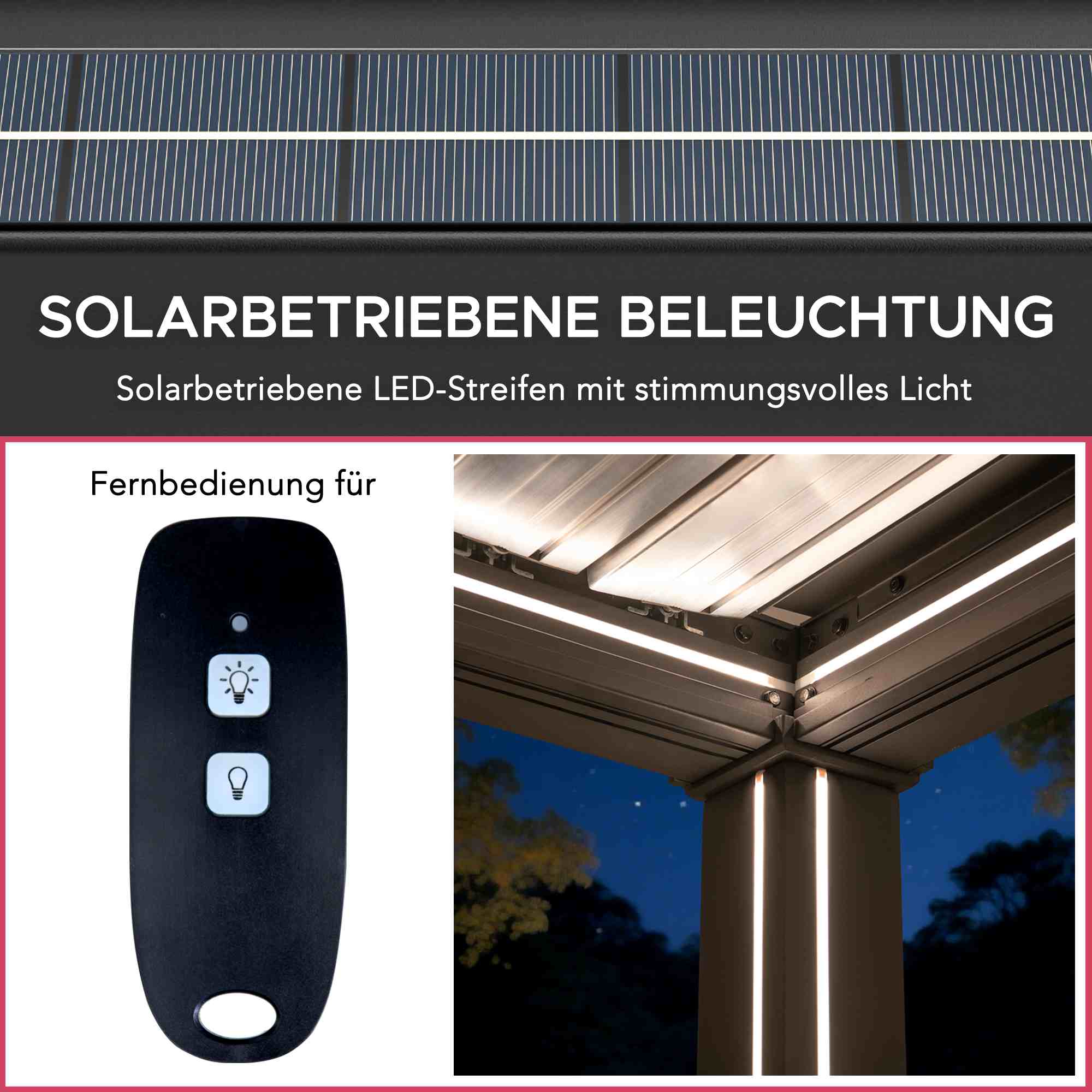 MATTERHORN Modular Multi Lamel Pergola with LED - 306cm x 306cm, Aluminum - Anthracite - Image 8