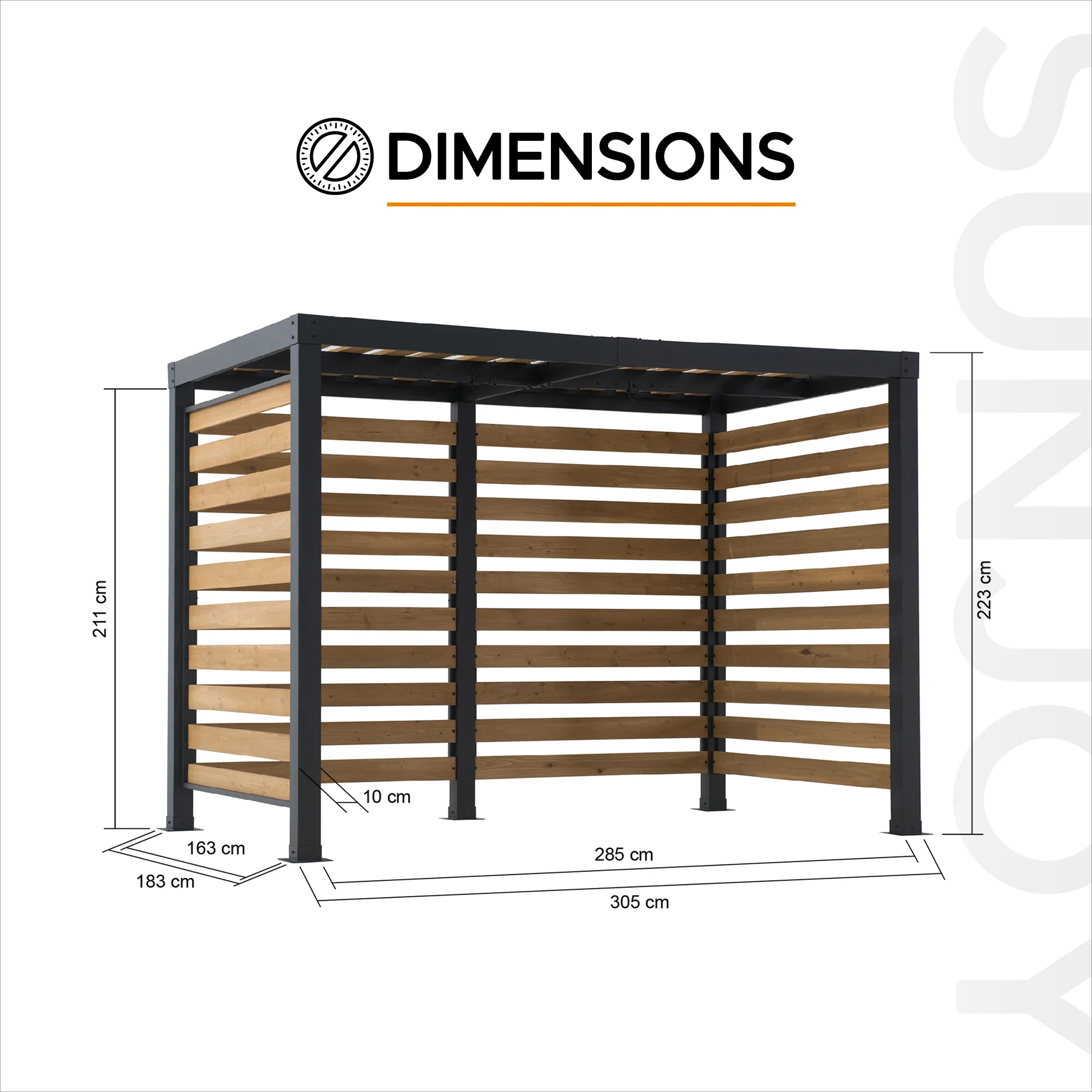 MARAO Steel Pergola - 191cm x 313cm - Image 3