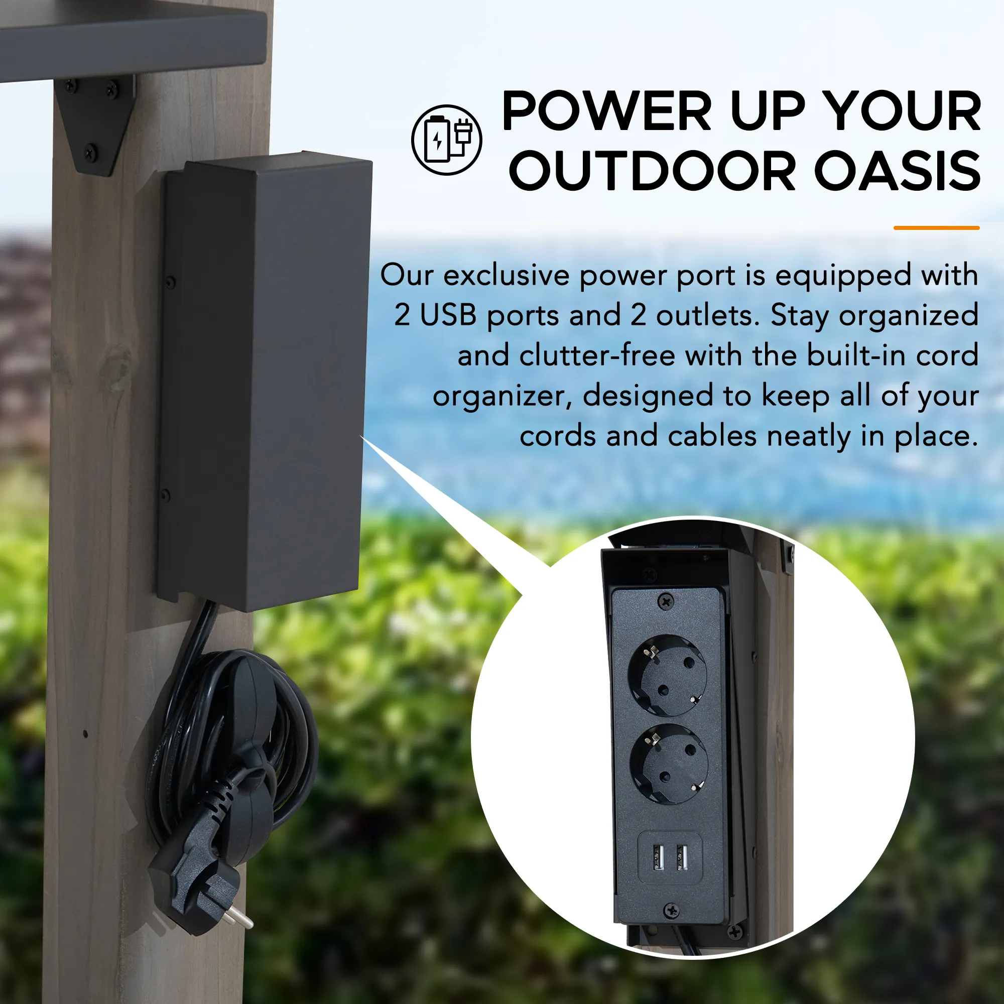 Wood Grill Gazebo with Electrical Outlets & Shelves - 360x240cm, Anthracite - Image 4